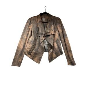 SW3 Bespoke Faux Leather Abstract Gold Metallic Waterfall Jacket Womens Small